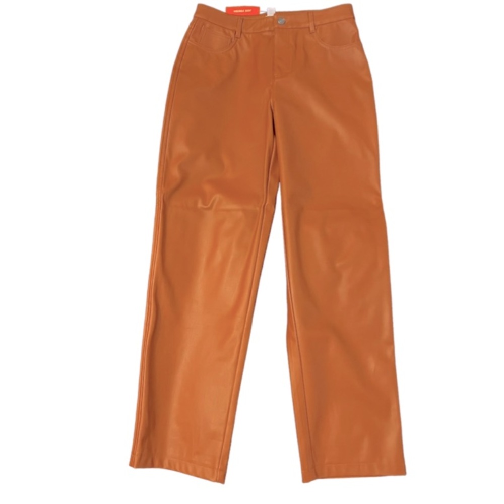 Joe Fresh Faux Leather Straight Leg Pant in Dark Camel